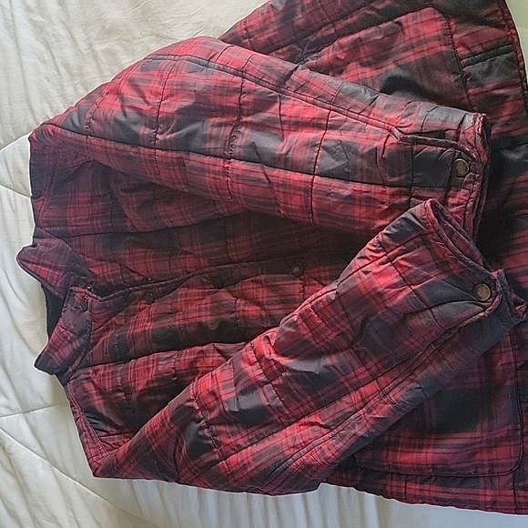 CHARLES F ORVIS PLAID POLYESTER JACKET  LARGE RED/BLACK - Picture 14 of 15